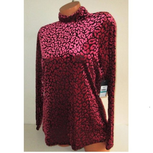 RACHEL Rachel Roy Tops - Rachel Rachel Roy Velvet Turtleneck Top Animal Print Size 0X Dark Pink NWT $59